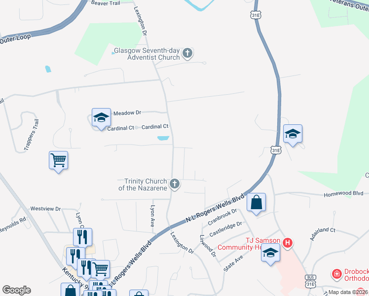 map of restaurants, bars, coffee shops, grocery stores, and more near Harold Bishop Road in Glasgow