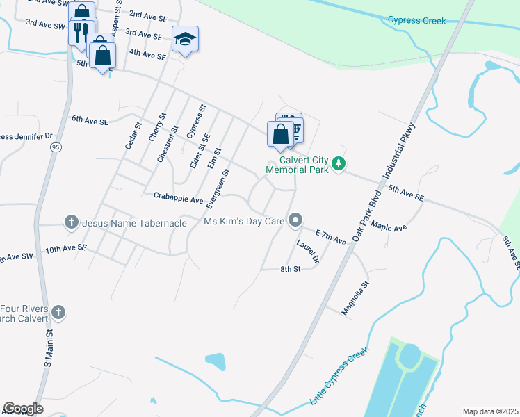 map of restaurants, bars, coffee shops, grocery stores, and more near 678 Hemlock Street in Calvert City