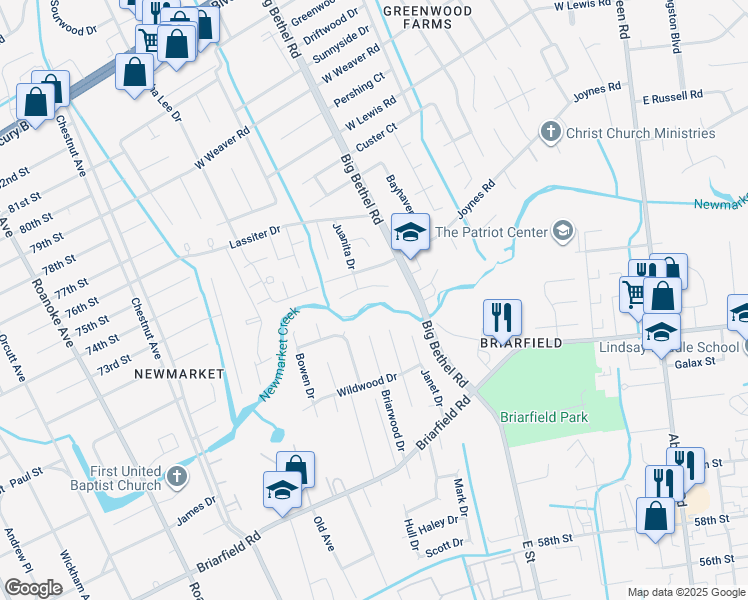 map of restaurants, bars, coffee shops, grocery stores, and more near 323 Duluth Court in Hampton