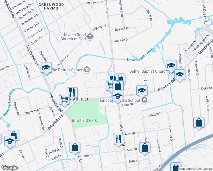 map of restaurants, bars, coffee shops, grocery stores, and more near 1587 Briarfield Road in Hampton