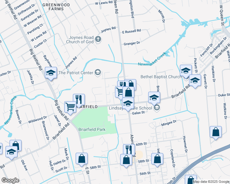 map of restaurants, bars, coffee shops, grocery stores, and more near 1587 Briarfield Road in Hampton