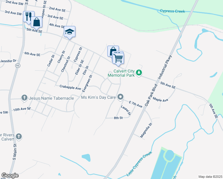map of restaurants, bars, coffee shops, grocery stores, and more near 678 Hemlock Street in Calvert City