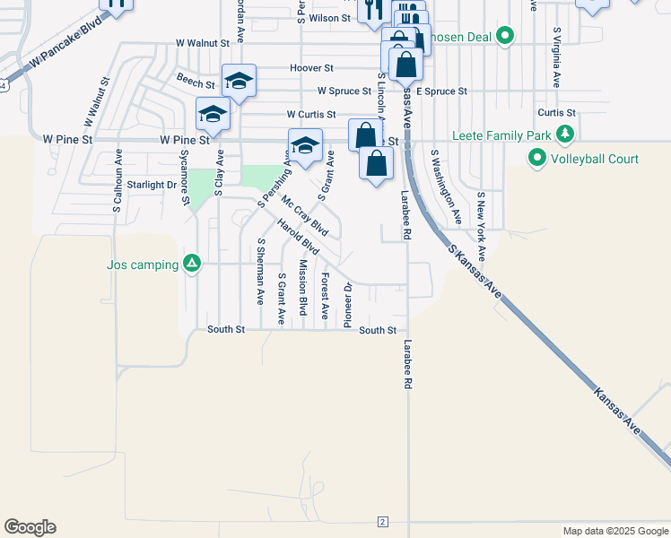 map of restaurants, bars, coffee shops, grocery stores, and more near 300 Harold Boulevard in Liberal