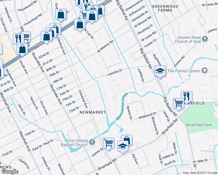 map of restaurants, bars, coffee shops, grocery stores, and more near 26 Mytilene Drive in Hampton