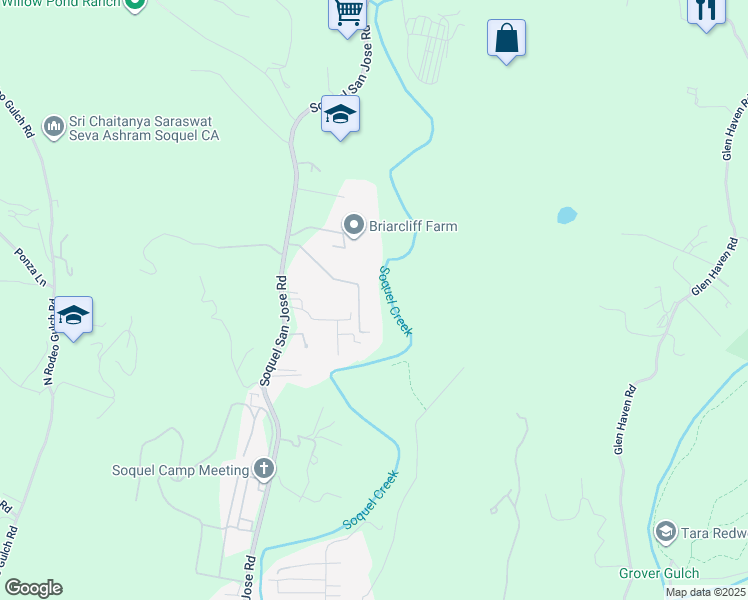 map of restaurants, bars, coffee shops, grocery stores, and more near 247 Coldbrook Lane in Soquel