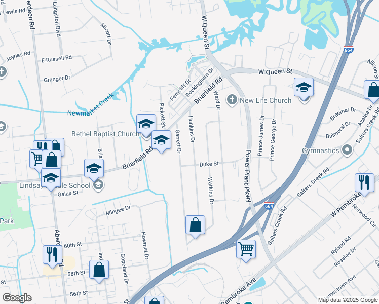 map of restaurants, bars, coffee shops, grocery stores, and more near 32 Hankins Drive in Hampton