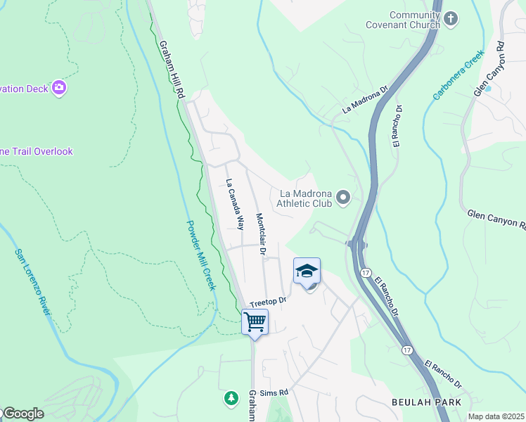 map of restaurants, bars, coffee shops, grocery stores, and more near 156 Montclair Drive in Santa Cruz