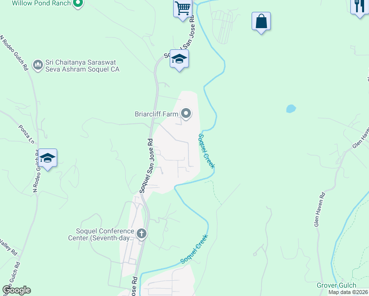map of restaurants, bars, coffee shops, grocery stores, and more near 196 Coldbrook Lane in Soquel