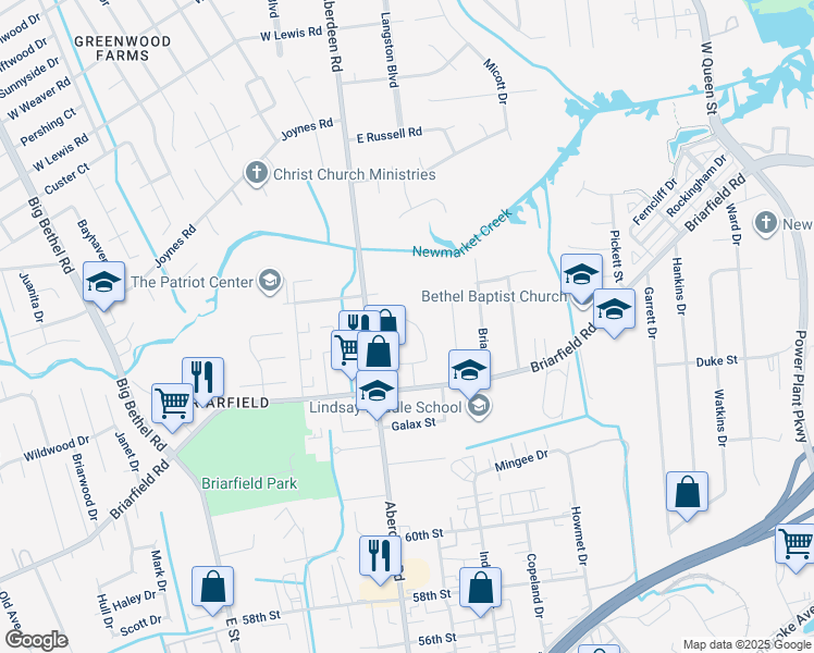 map of restaurants, bars, coffee shops, grocery stores, and more near 927 Thornbriar Court in Hampton
