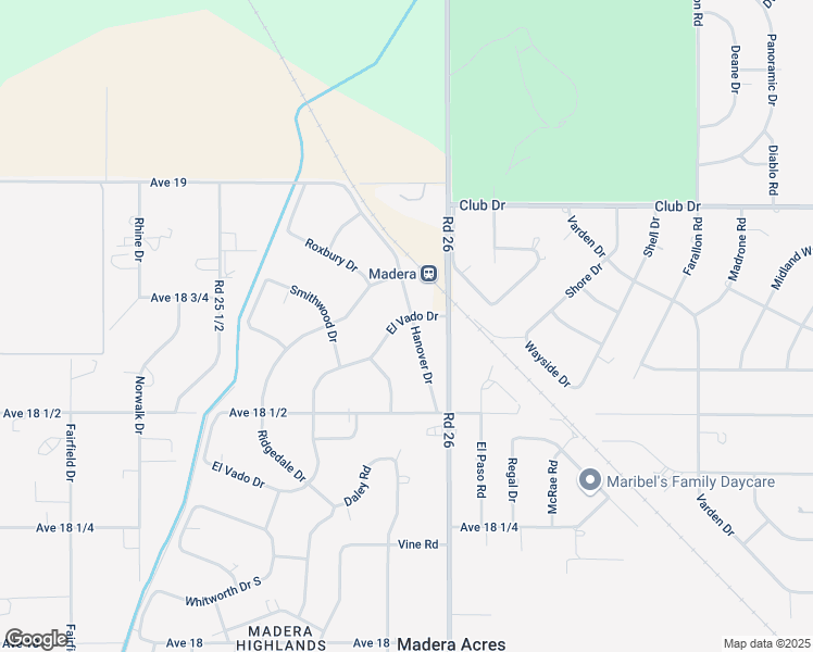 map of restaurants, bars, coffee shops, grocery stores, and more near 18686 Hanover Drive in Madera