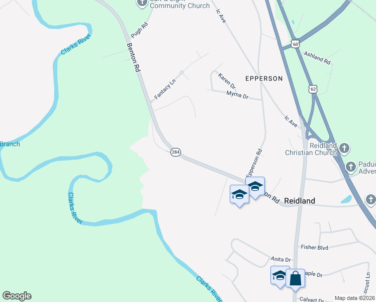 map of restaurants, bars, coffee shops, grocery stores, and more near 5050 Old Benton Road in Paducah