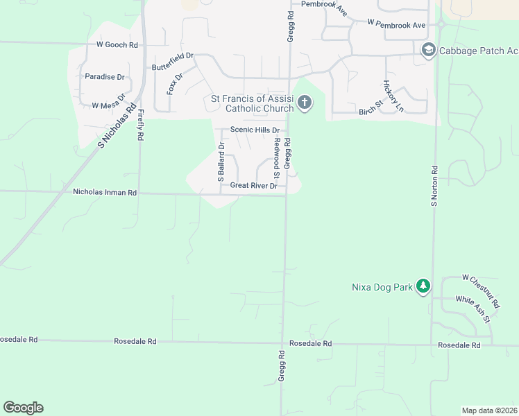 map of restaurants, bars, coffee shops, grocery stores, and more near 1262 Nicholas Inman Road in Nixa