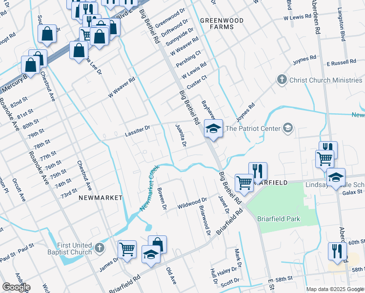 map of restaurants, bars, coffee shops, grocery stores, and more near 318 Joynes Road in Hampton