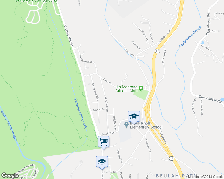 map of restaurants, bars, coffee shops, grocery stores, and more near 330 Cress Drive in Scotts Valley