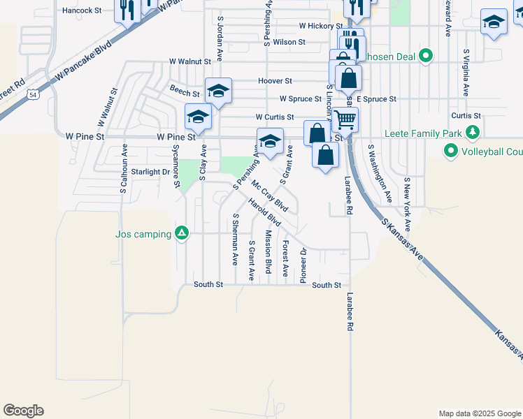map of restaurants, bars, coffee shops, grocery stores, and more near 1208 South Grant Avenue in Liberal