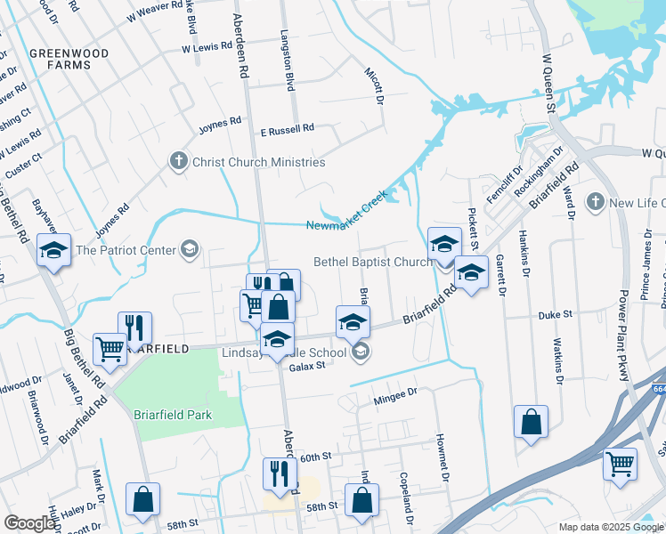 map of restaurants, bars, coffee shops, grocery stores, and more near 927 Glenrock Drive in Hampton