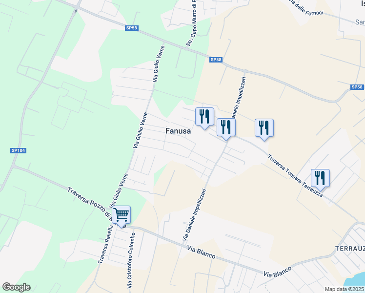 map of restaurants, bars, coffee shops, grocery stores, and more near 15 Via Orazio Nelson in Fanusa
