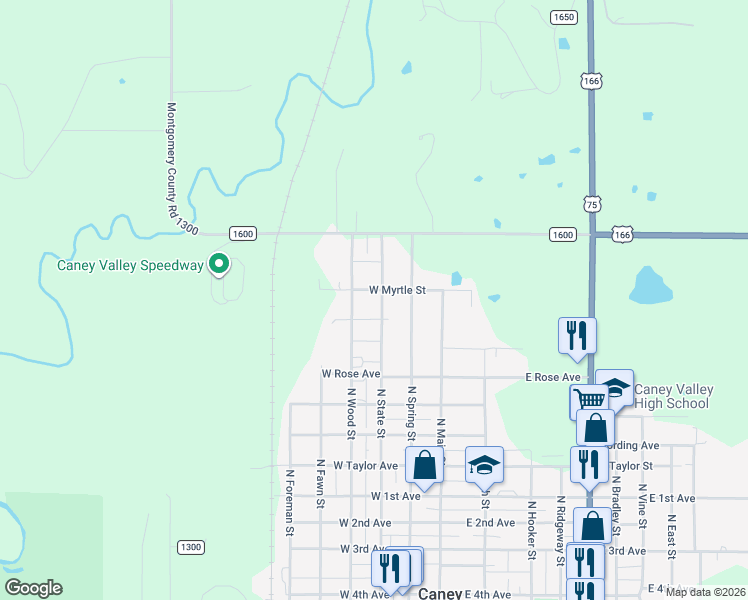 map of restaurants, bars, coffee shops, grocery stores, and more near 1013-1099 North State Street in Caney