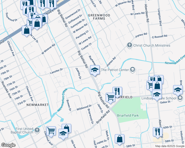 map of restaurants, bars, coffee shops, grocery stores, and more near 208 Joynes Road in Hampton