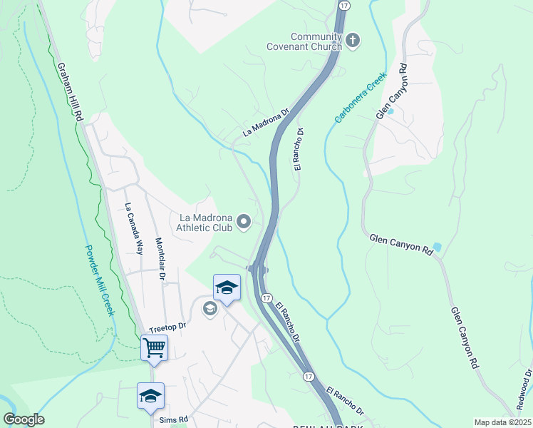 map of restaurants, bars, coffee shops, grocery stores, and more near 1960 La Madrona Drive in Santa Cruz