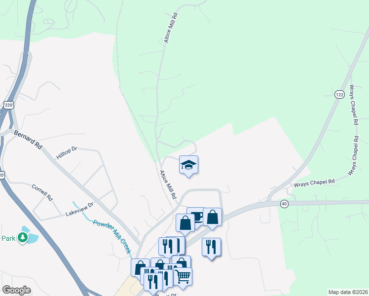 map of restaurants, bars, coffee shops, grocery stores, and more near 310 Altice Mill Road in Rocky Mount