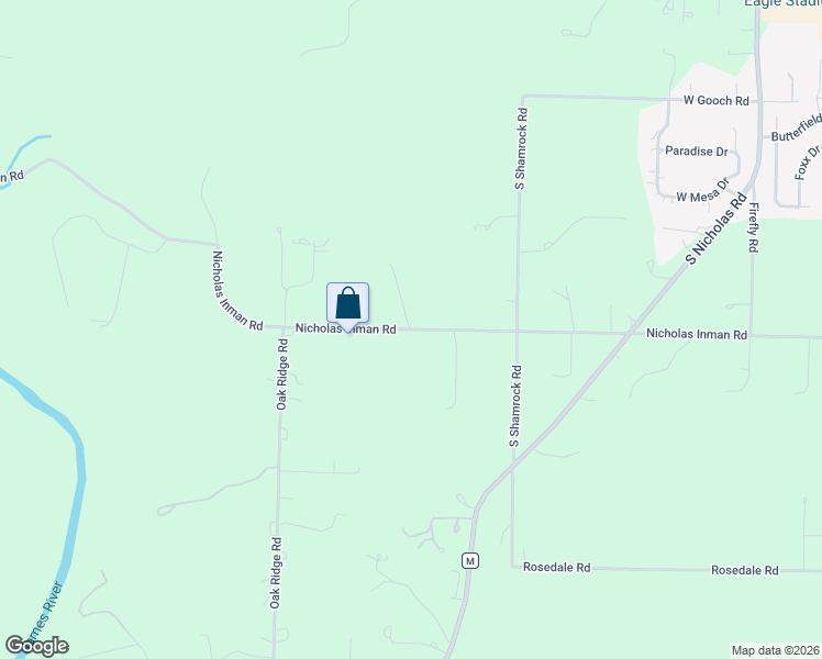 map of restaurants, bars, coffee shops, grocery stores, and more near 1604 Nicholas Inman Road in Nixa