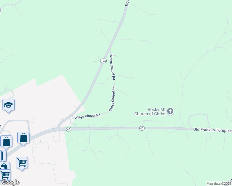 map of restaurants, bars, coffee shops, grocery stores, and more near Wrays Chapel Road in Rocky Mount