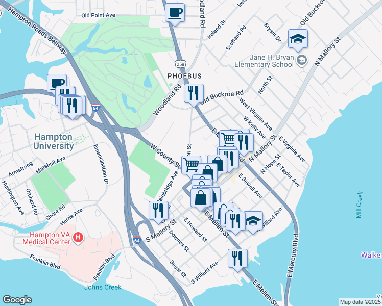 map of restaurants, bars, coffee shops, grocery stores, and more near 30 Fulton Street in Hampton
