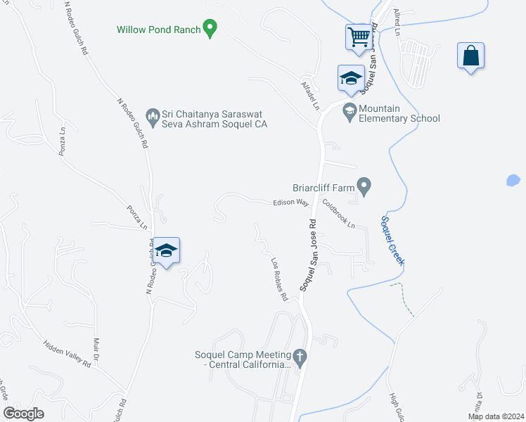 map of restaurants, bars, coffee shops, grocery stores, and more near 115 Edison Way in Soquel