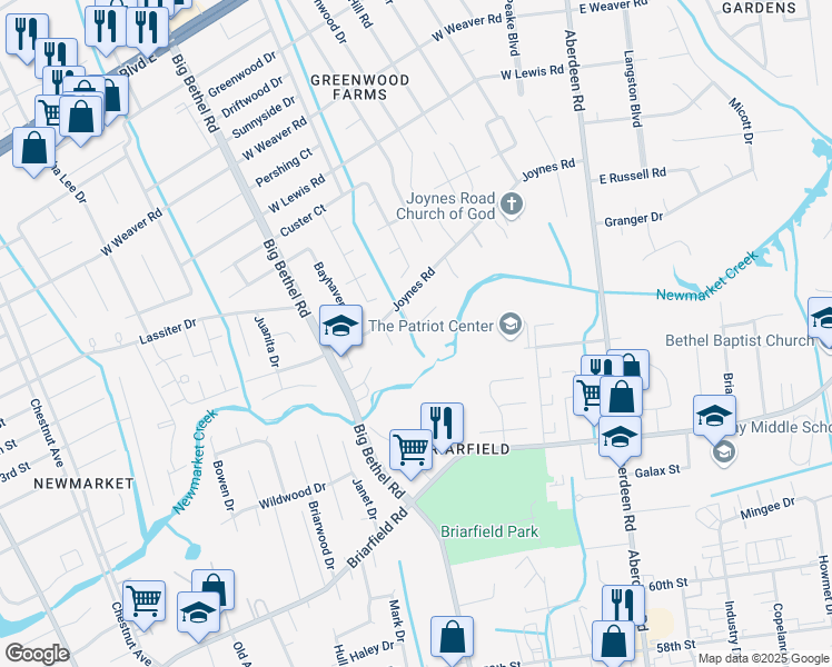 map of restaurants, bars, coffee shops, grocery stores, and more near 2 Sheralyn Place in Hampton