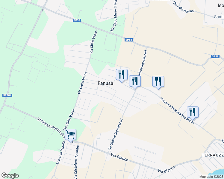 map of restaurants, bars, coffee shops, grocery stores, and more near 15 Via Orazio Nelson in Fanusa