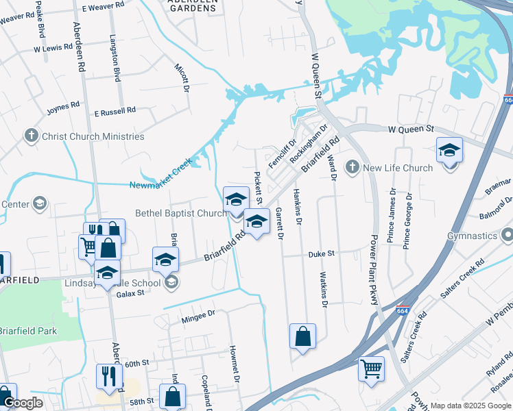 map of restaurants, bars, coffee shops, grocery stores, and more near 3 Pickett Street in Hampton