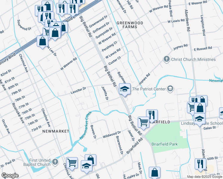 map of restaurants, bars, coffee shops, grocery stores, and more near 7 Harland Court in Hampton