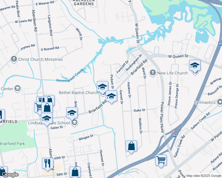 map of restaurants, bars, coffee shops, grocery stores, and more near 3 Pickett Street in Hampton