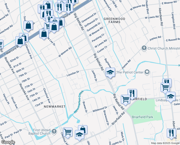 map of restaurants, bars, coffee shops, grocery stores, and more near 5 Freda Court in Hampton
