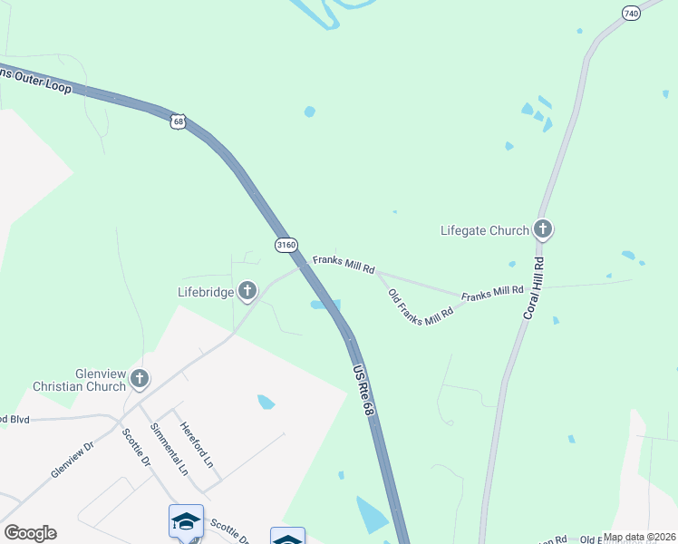 map of restaurants, bars, coffee shops, grocery stores, and more near 1400 Franks Mill Road in Glasgow