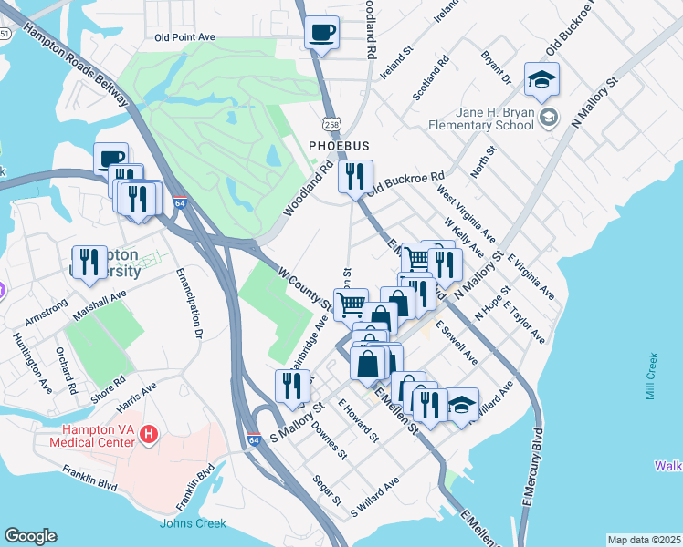 map of restaurants, bars, coffee shops, grocery stores, and more near 37 Fulton Street in Hampton