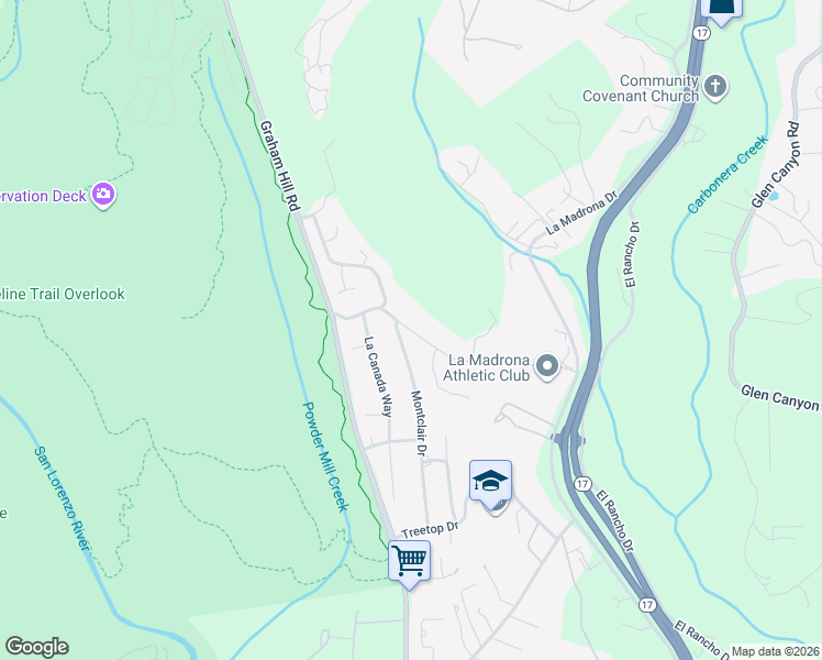 map of restaurants, bars, coffee shops, grocery stores, and more near 399 Cress Drive in Santa Cruz