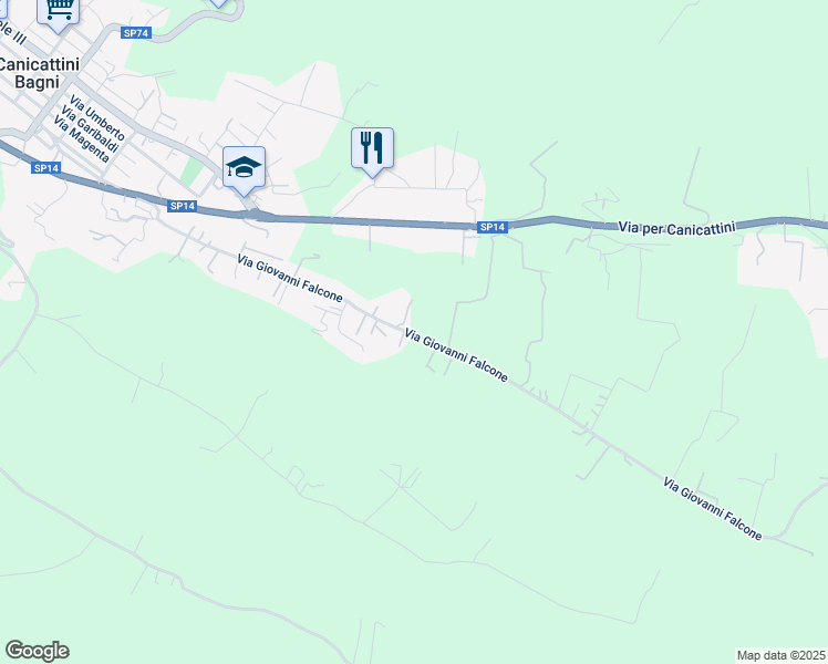 map of restaurants, bars, coffee shops, grocery stores, and more near 77 Via Giovanni Falcone in Libero consorzio comunale di Siracusa