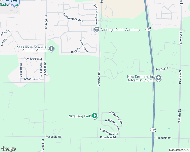 map of restaurants, bars, coffee shops, grocery stores, and more near South Norton Road in Nixa