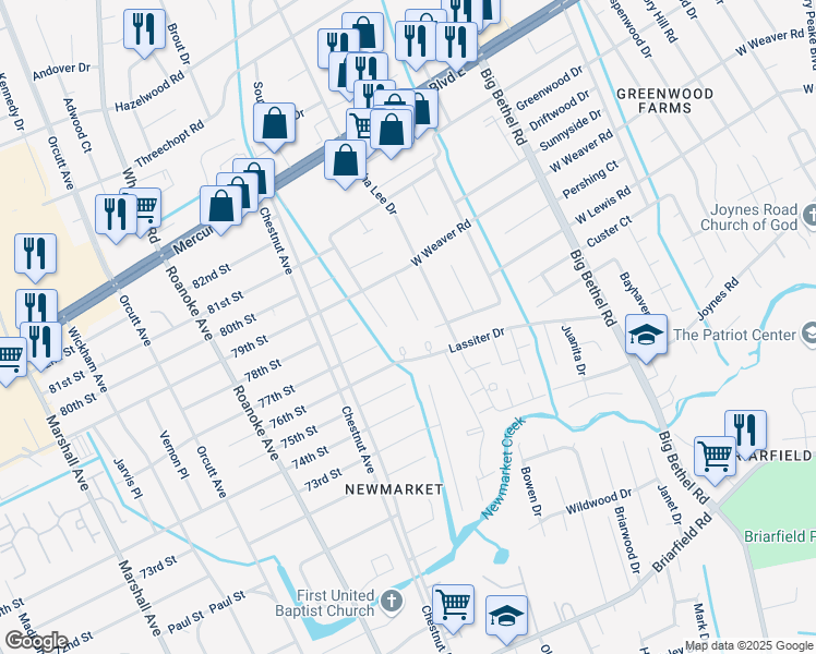 map of restaurants, bars, coffee shops, grocery stores, and more near 912 Monitor Court in Newport News