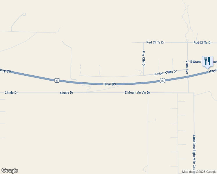 map of restaurants, bars, coffee shops, grocery stores, and more near 3855 East Mountain View Drive in Kanab
