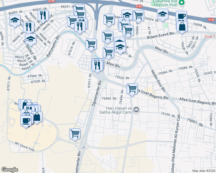 map of restaurants, bars, coffee shops, grocery stores, and more near 8 Sokak in Seyhan