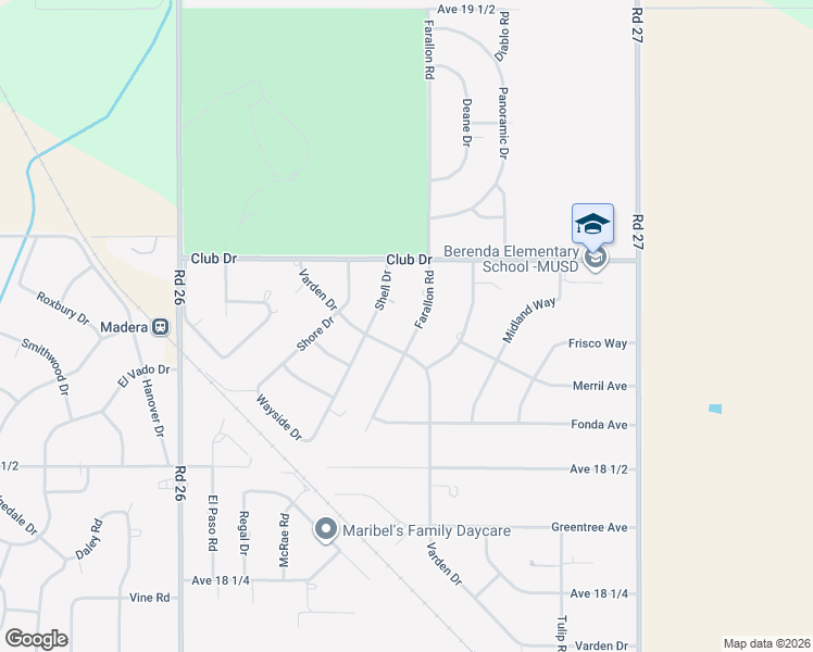 map of restaurants, bars, coffee shops, grocery stores, and more near 18855 Shell Drive in Madera