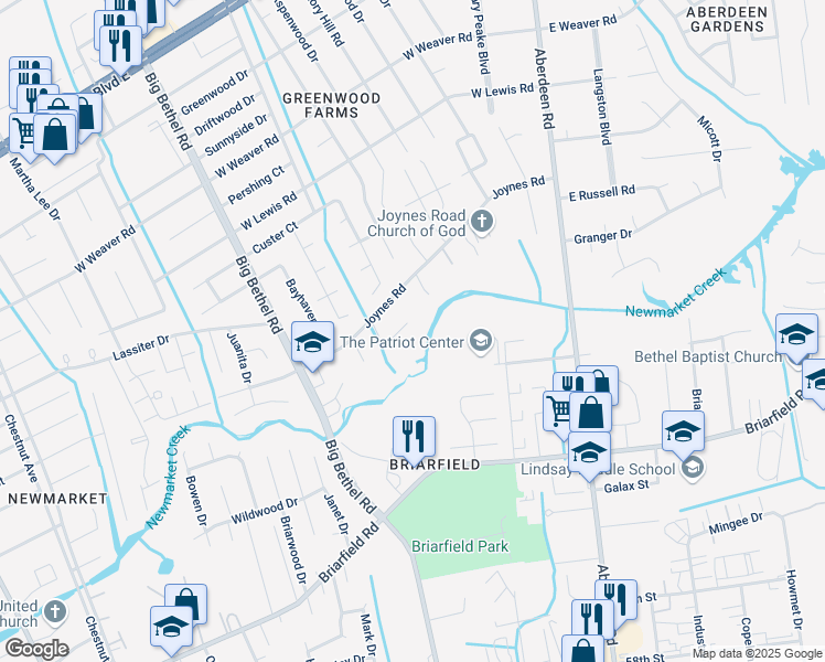 map of restaurants, bars, coffee shops, grocery stores, and more near 4 Millicent Court in Hampton