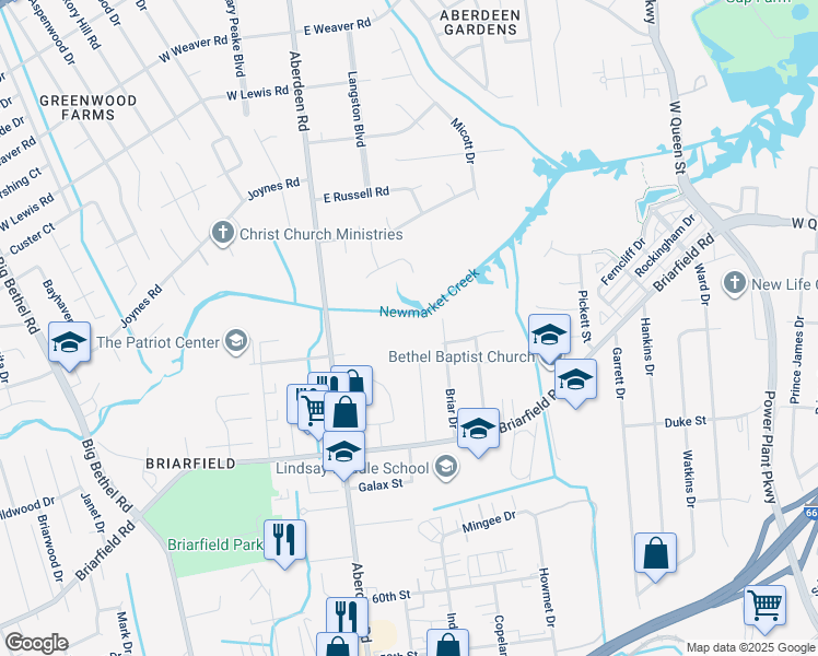 map of restaurants, bars, coffee shops, grocery stores, and more near 999 Glenrock Drive in Hampton