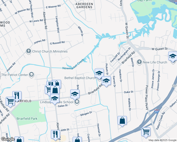 map of restaurants, bars, coffee shops, grocery stores, and more near 1639 Wingfield Drive in Hampton