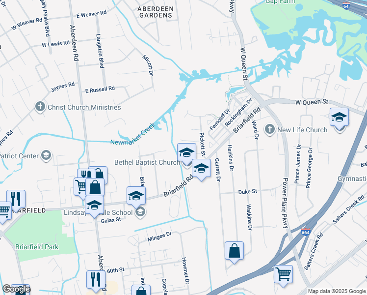 map of restaurants, bars, coffee shops, grocery stores, and more near 3 Ewell Court in Hampton