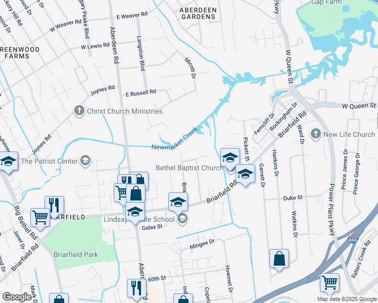 map of restaurants, bars, coffee shops, grocery stores, and more near 1625 Wingfield Drive in Hampton