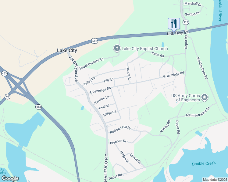 map of restaurants, bars, coffee shops, grocery stores, and more near 118-302 Division Street in Grand Rivers